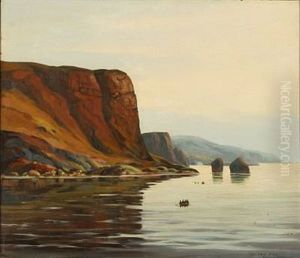 Coastal Landscape In Greenland With Kayaks And An Umiak Coastal Landscape In Greenland With Kayaks And An Umiak