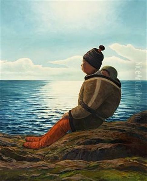 Greenlandic Woman Carrying Her Child On The Back - view 1