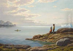 Parti Fra Godthabsfjorden Med To Born Og En Kajakroer, Sommer