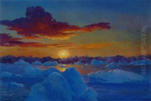 Solnedgang Over Gronlandske Isbjerge