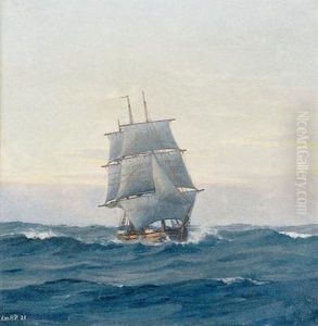 Tremastet Skonnert Gaende For Bagbord Halse by Emanuel A. Petersen