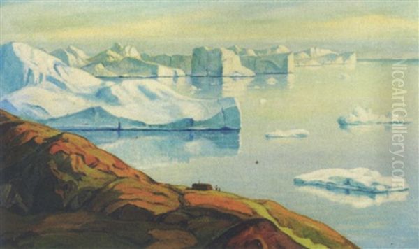 Gronlandsk Kystparti Med Isbjerge - view 1