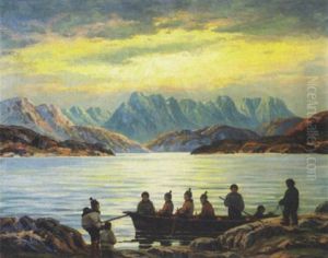 Gronlandsk Fjordparti Med Konebad Og Personer