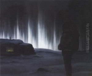 Gronlaender Ser Pa Nordlys by Emanuel A. Petersen