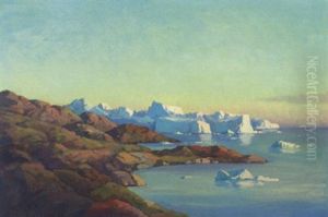 Gronlandsk Fjordparti Med Isbjerge