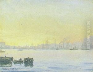 Marine, Parti Fra Antwerpen Havn, Aftenskumring by Emanuel A. Petersen