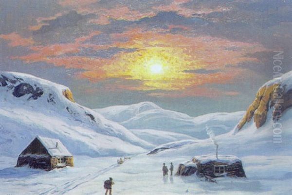 Gronlandsk Boplads Med Solnedgangsstemning - view 1