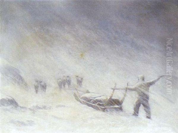 Gronlandsk Hundeslaede I Strid Snestorm - view 1
