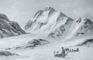 Gronlandsk Landskkab Med Fanger Og Hundeslaede by Emanuel A. Petersen