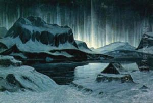 Nordlys Over Gronlandsk Bygd by Emanuel A. Petersen