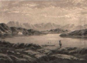 Gr+nlandsk Fjordparti Med Kajakroer Og Person