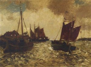 Shipping In A Harbour Entrance by Hans von Petersen
