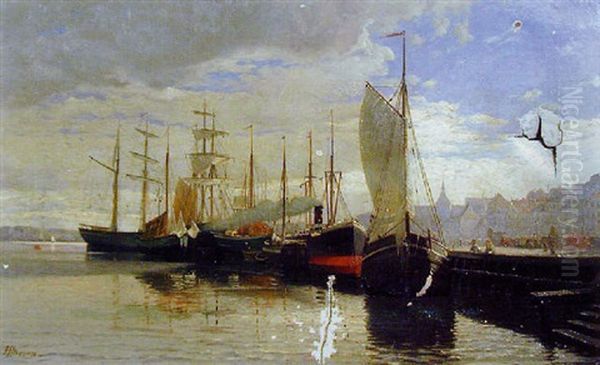 Voiliers Et Vapeurs Au Port - view 1
