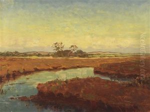 Zwei Gemalde: Winterliches Wetter Am Westensee. Moorlandschaft Mit Gehoft by Heinrich Petersen