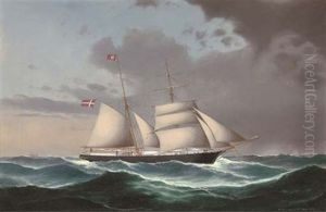 The Danish Brigantine "adolph" Under Reduced Sail And Heading Into Stormy Weather (collab. W/pieter Christian Holm) by Heinrich And. Sophus Petersen