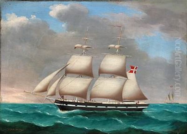 Ship Portrait Of The Danish Bark "ellen" Under The Command Of Capt. J. F. Moller - view 1