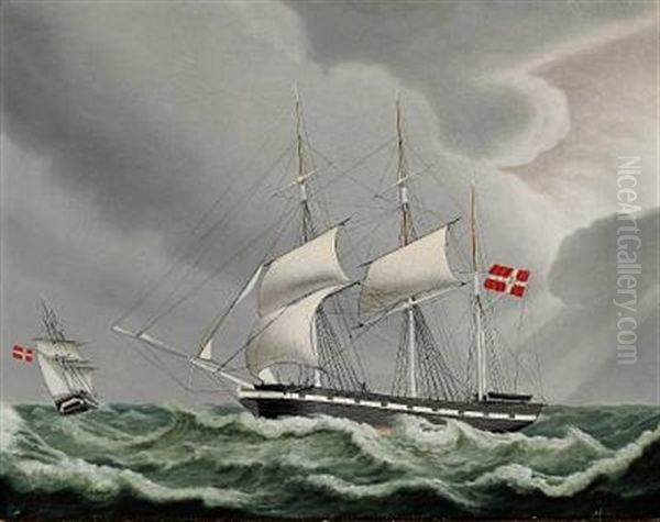 A Danish Bark In Rough Sea - view 1