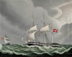 A Danish Bark In Rough Sea by Jakob Petersen