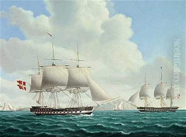 Den Danske Fregat "barham" Og Den Amerikanske Fregat "constitution" (ud For Kysten Ved Gibraltar?) - view 1