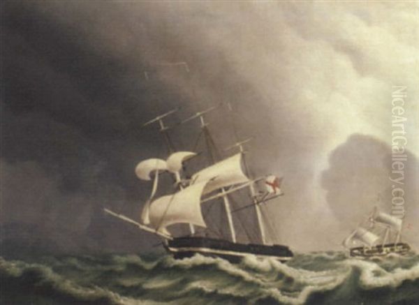 A British And A Danish Frigate Under Reduced Sail In Heavy Seas - view 1