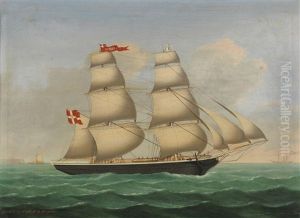 Danische Brigg Acmel Gefuhrt Von Capt. N.l.engers Vor Helgoland by Lorenz Petersen