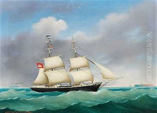Skibsportraet Af Sejlskibet "schiller" Med Altonas Flag Ud For Helgoland - view 1