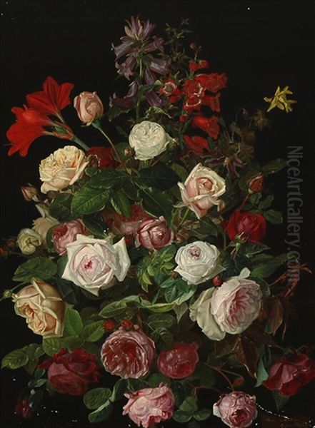 Still Life With A Bouquet Of Roses, Amaryllis And Digitalis - view 1