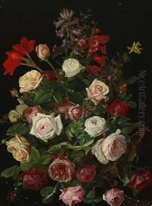 Still Life With A Bouquet Of Roses, Amaryllis And Digitalis
