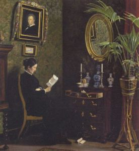 Klunketidsinterior Med Dame, Der Laeser Et Brev by Thorolf (Frederik Paludan-Mueller) Petersen