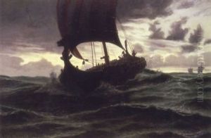 Vikingeskibe I Aftenstemning