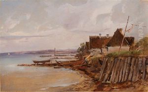 Coastal Scenery With Farmhouses Along The Shoreline by Vilhelm Peter Carl Petersen