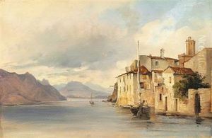From Malcesine At Lake Garda With Houses And A Sailing Boat At Anchor