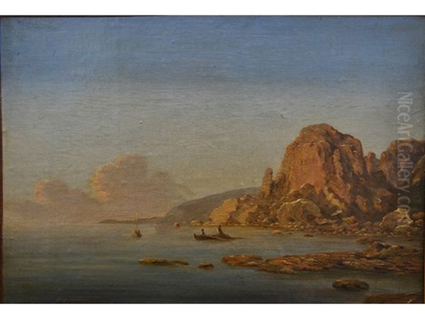 Small Boats Off A Rocky Shore - view 1