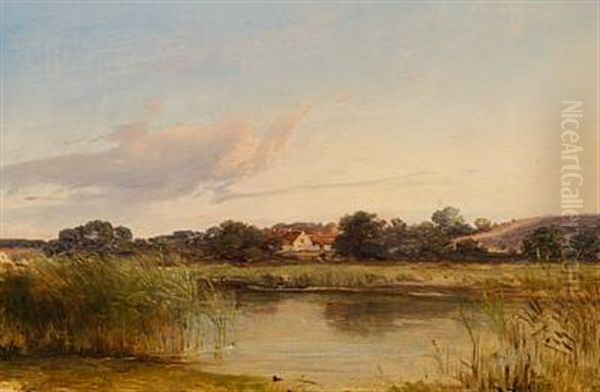 View Of A Lake, In The Background A House With A Thatched Roof - view 1