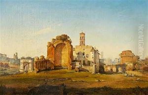 Udsigt Over Forum Romanums Ostlige Indgang Med Titusbuen Pa Via Sacra, Til Hojre Templet For Venus Og Roma by Vilhelm Peter Carl Petersen