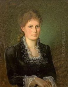 Portrait Einer Jungen Frau Im Schwarzen Kleid Mit Zweireihiger Orientperlkette by Adolf Boch