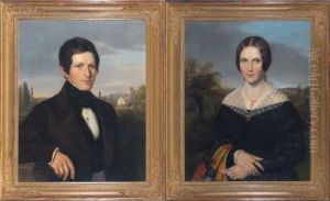 Damen- Und Herrenportrait Vor Landschaft, Halbfigur by Anton Boch