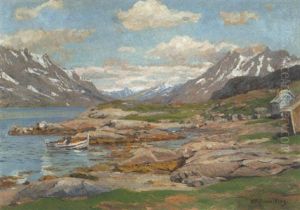 Norwegische Fjordlandschaft Mit Fischerboot Norwegische Fjordlandschaft Mit Fischerboot