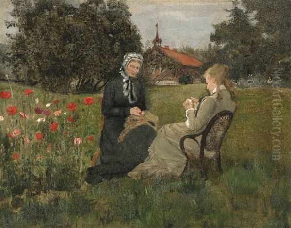 Fredrikke Gram And Her Daughter Nicoline In The Garden At Ask - view 1