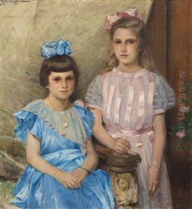 Portrett Av Ruth Og Ingeborg Manskow by Eilif Peterssen