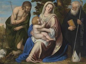 The Madonna And Child With Saint John The Baptist And A Bishop Saint The Madonna And Child With Saint John The Baptist And A Bishop Saint