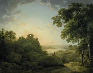 Weite Flusslandschaft Mit Hirten Unterhalb Einer Burgruine by Abraham Pether