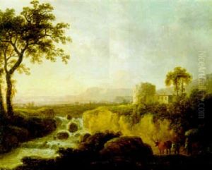Landscape At Sunset With Cattle By A Stream Landscape At Sunset With Cattle By A Stream