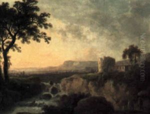 Landscape At Sunset With Cattle By A Stream Landscape At Sunset With Cattle By A Stream