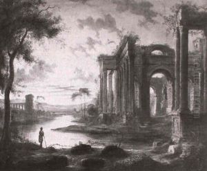 Moonlit River Landscape With Classical Ruins by Abraham Pether