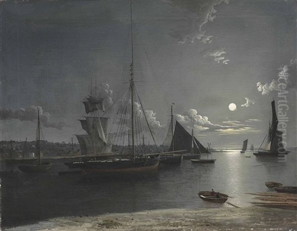 Shipping In The Estuary Under Moonlight - view 1