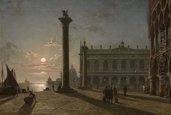 The Piazetta In Venice By Night - view 1