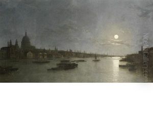 St. Pauls And The Thames By Moonlight by Henry Pether