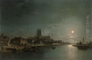 A View Of Worcester Cathedral From The River Severn by Henry Pether