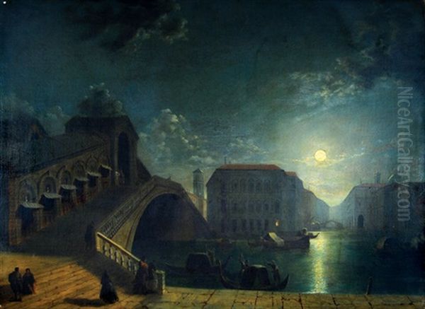 A Moonlit View Of The Rialto Bridge In Venice - view 1